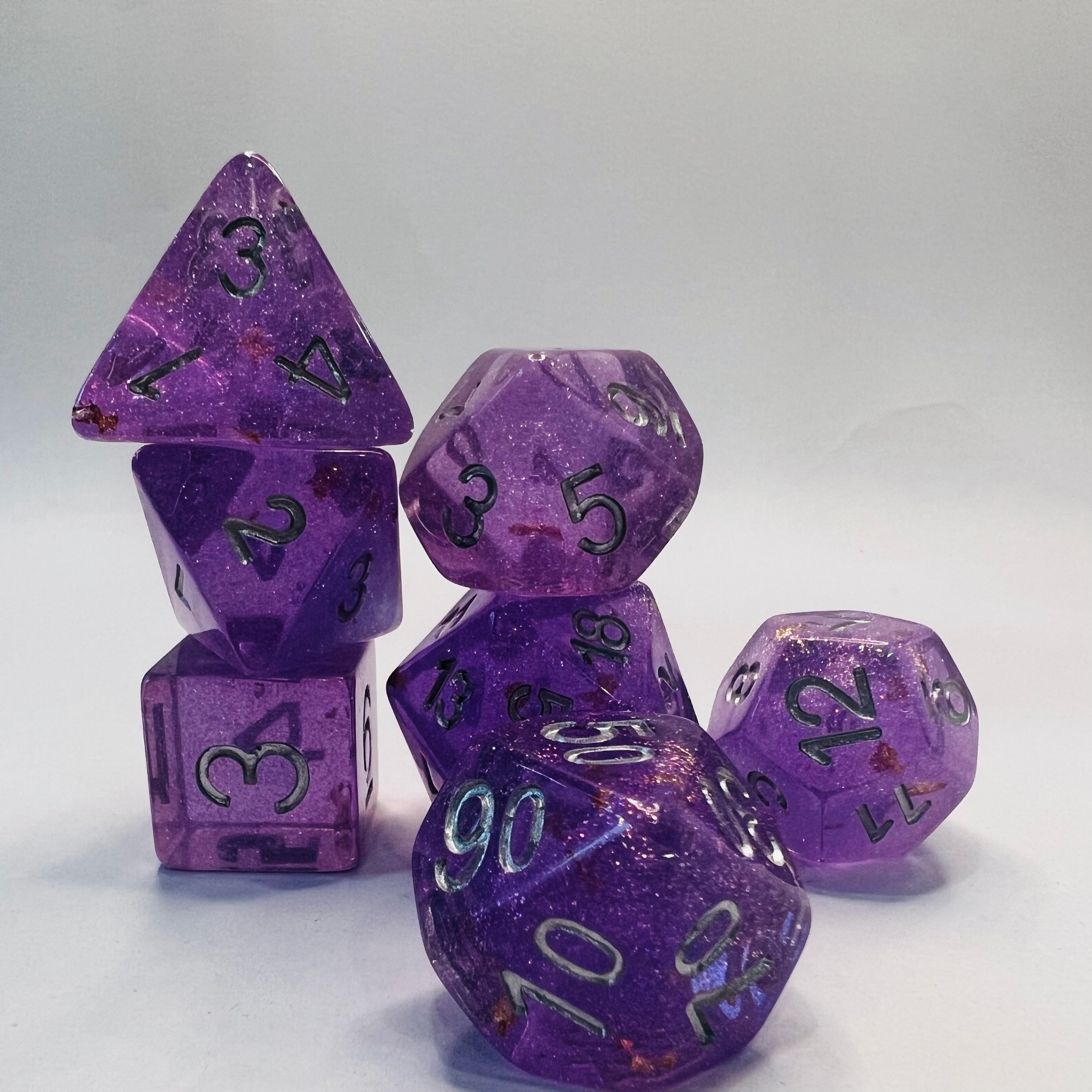 7-Piece Set Of Purple Polyhedral Dice Transparent Plastic Square Corner Game Dice For D&D Rpg For Tabletop Gaming