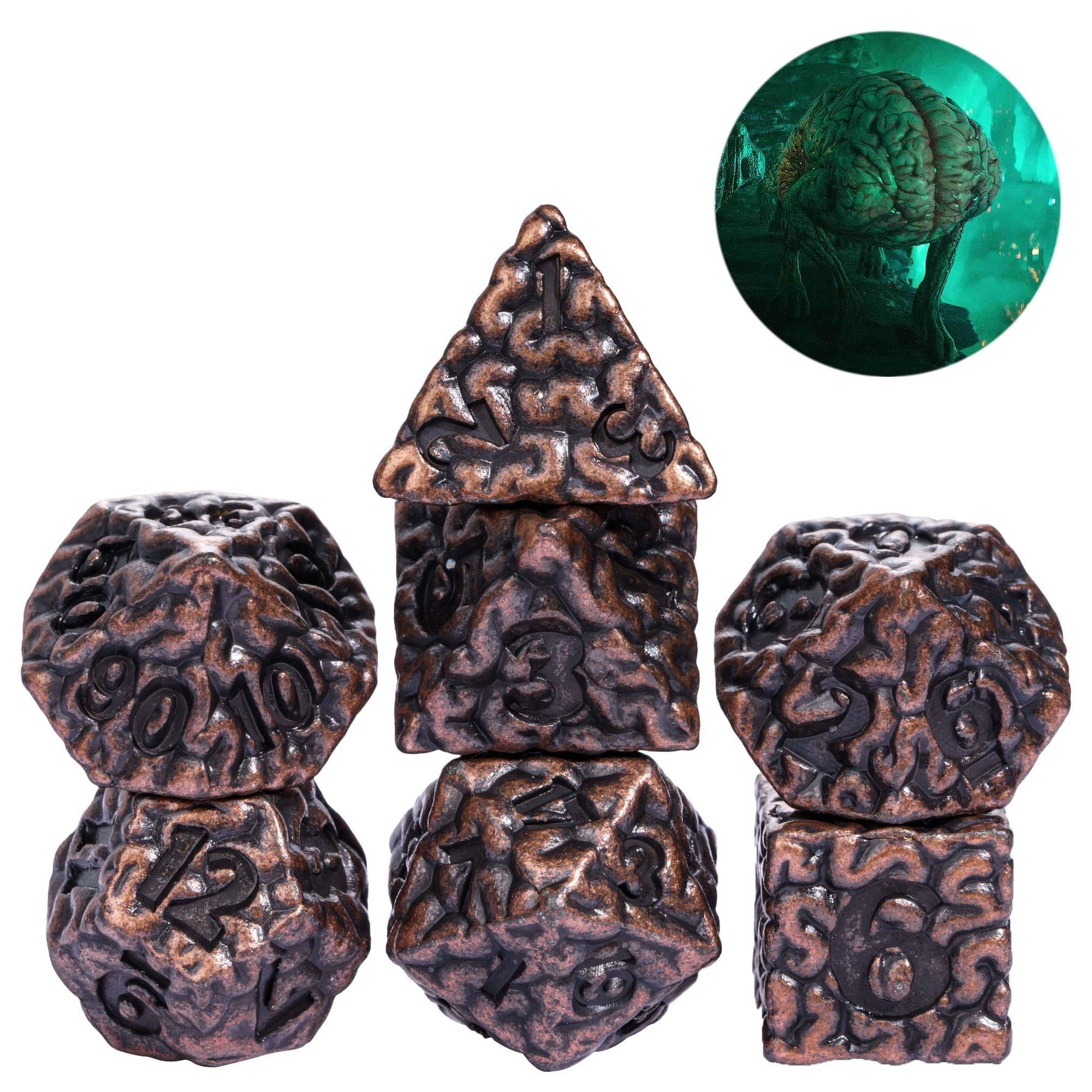 Udixi Custom Metal Brain Dice with Metal Box for RPG Dungeons & Dragons Board Game metal dice set