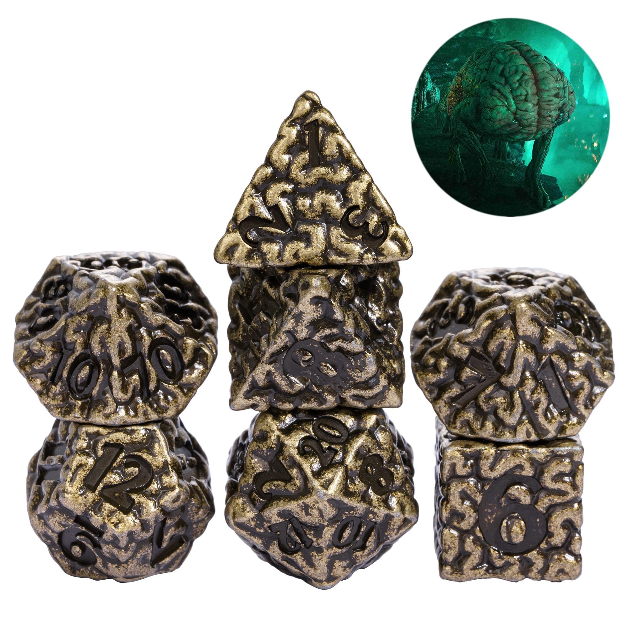 Udixi Custom Metal Brain Dice with Metal Box for RPG Dungeons & Dragons Board Game metal dice set