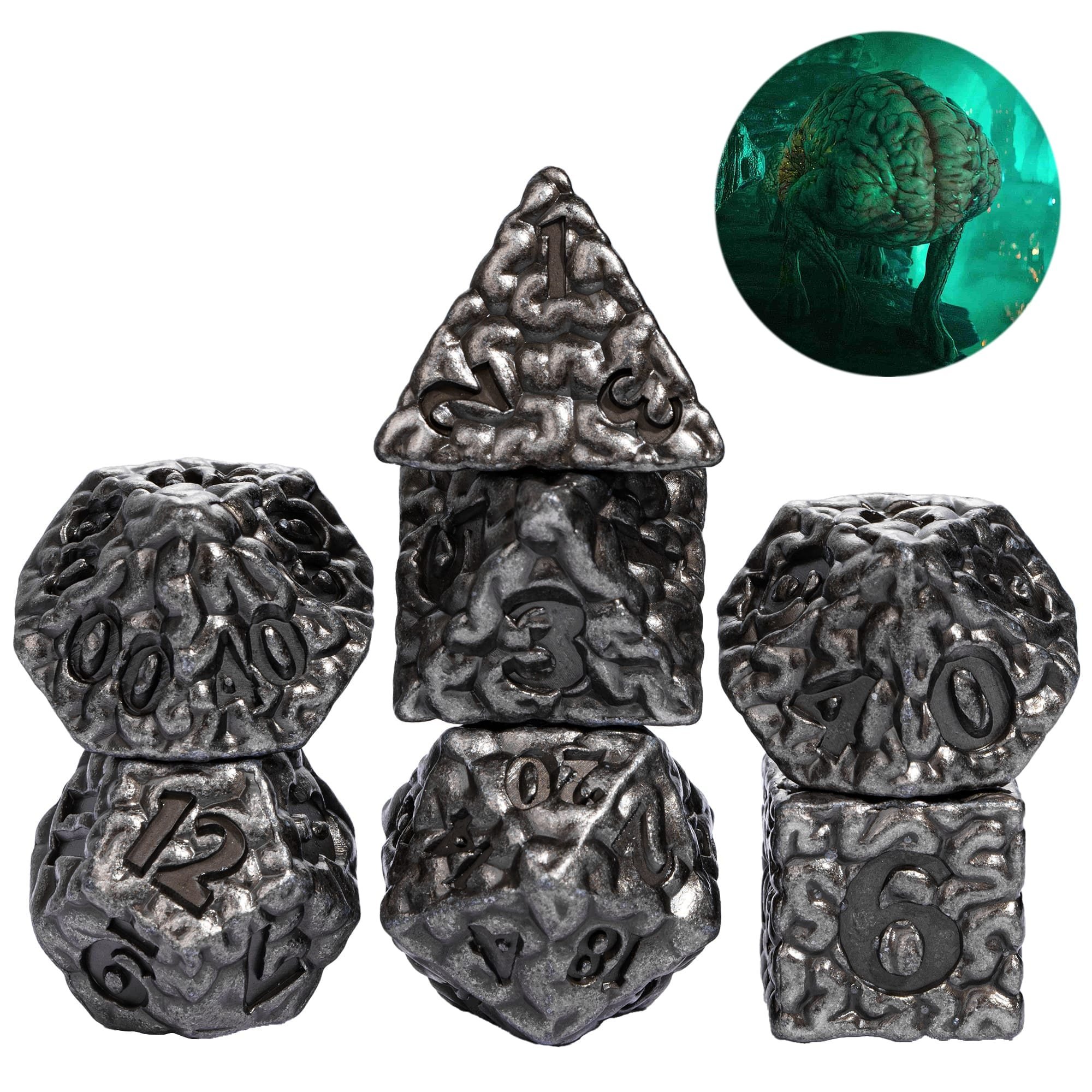 Udixi Custom Metal Brain Dice with Metal Box for RPG Dungeons & Dragons Board Game metal dice set