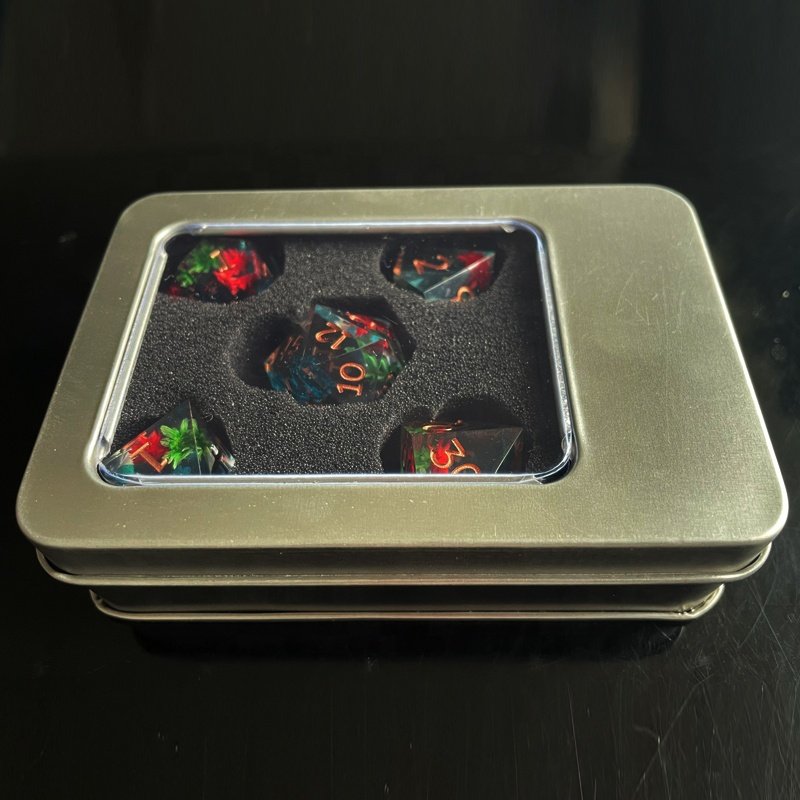 Sharp Edge Dice 7 Piece Resin Flower Dice Set Dungeons and Dragons D&D RPG Role Playing Dice D20 D12 D10 D8 D6 D4
