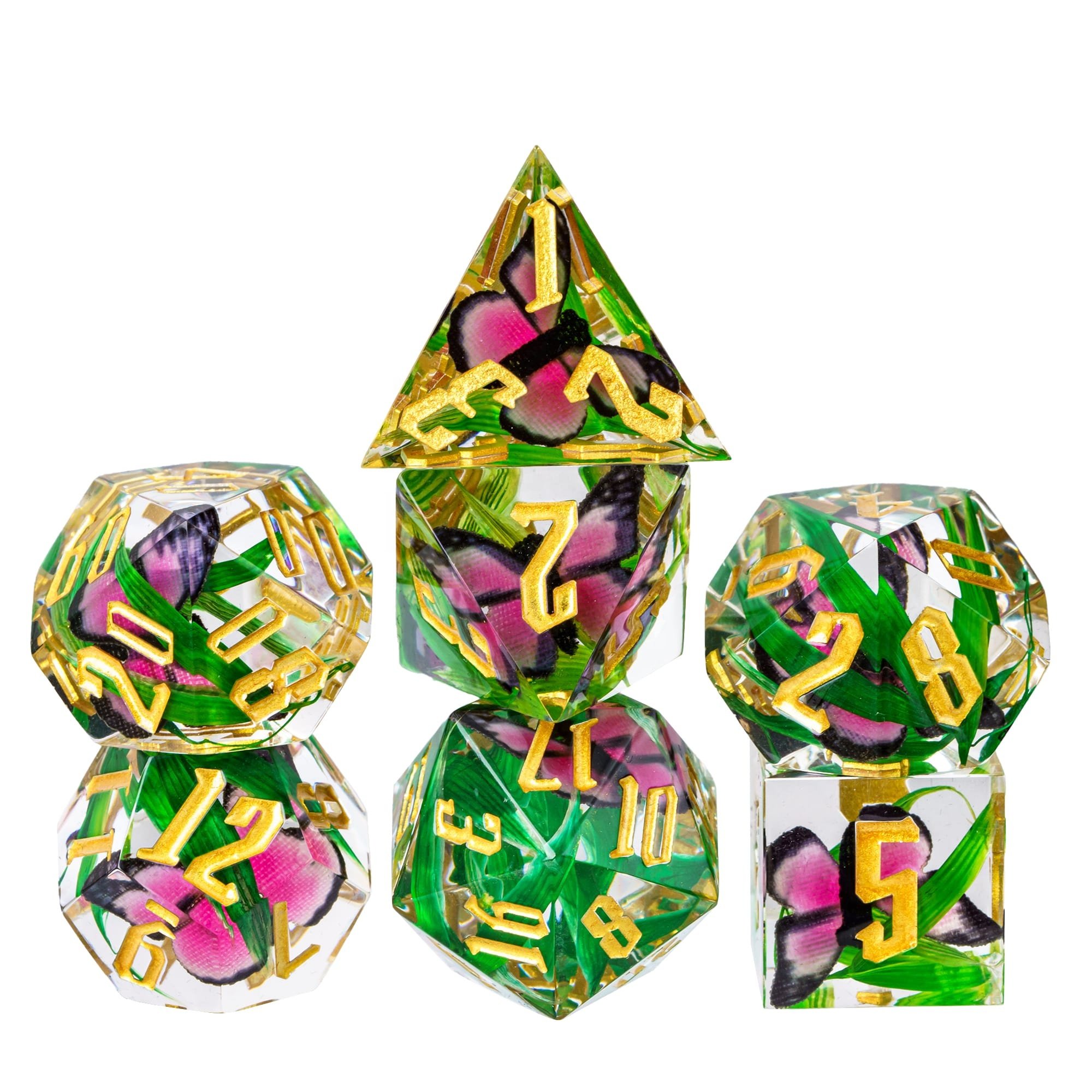 Udixi Polyhedral custom logo rpg dungeons and dragons Butterfly&Bamboo Leaf Dice set