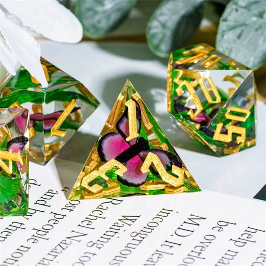 Udixi Polyhedral custom logo rpg dungeons and dragons Butterfly&Bamboo Leaf Dice set