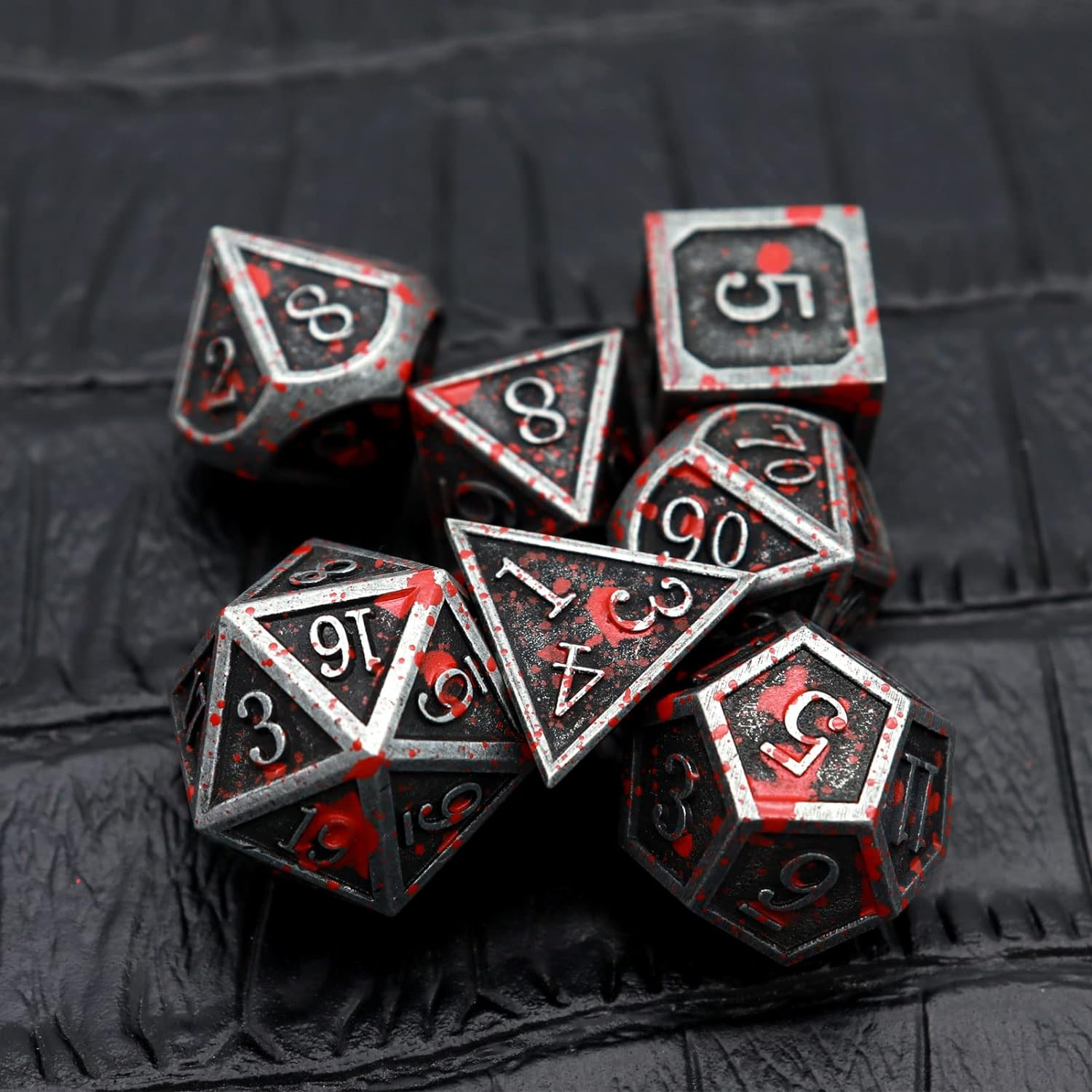 Antique Blood Splatter 7 Polyhedral dice Set custom Dungeons & Dragons metal dice