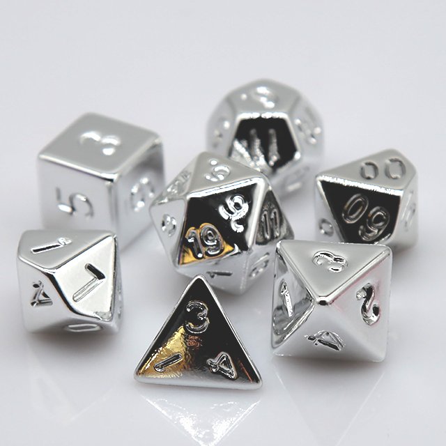 HS custom high quality Hot selling Golden Electroplating plastic dice polyhedral golden paint dice with opp velvet bag