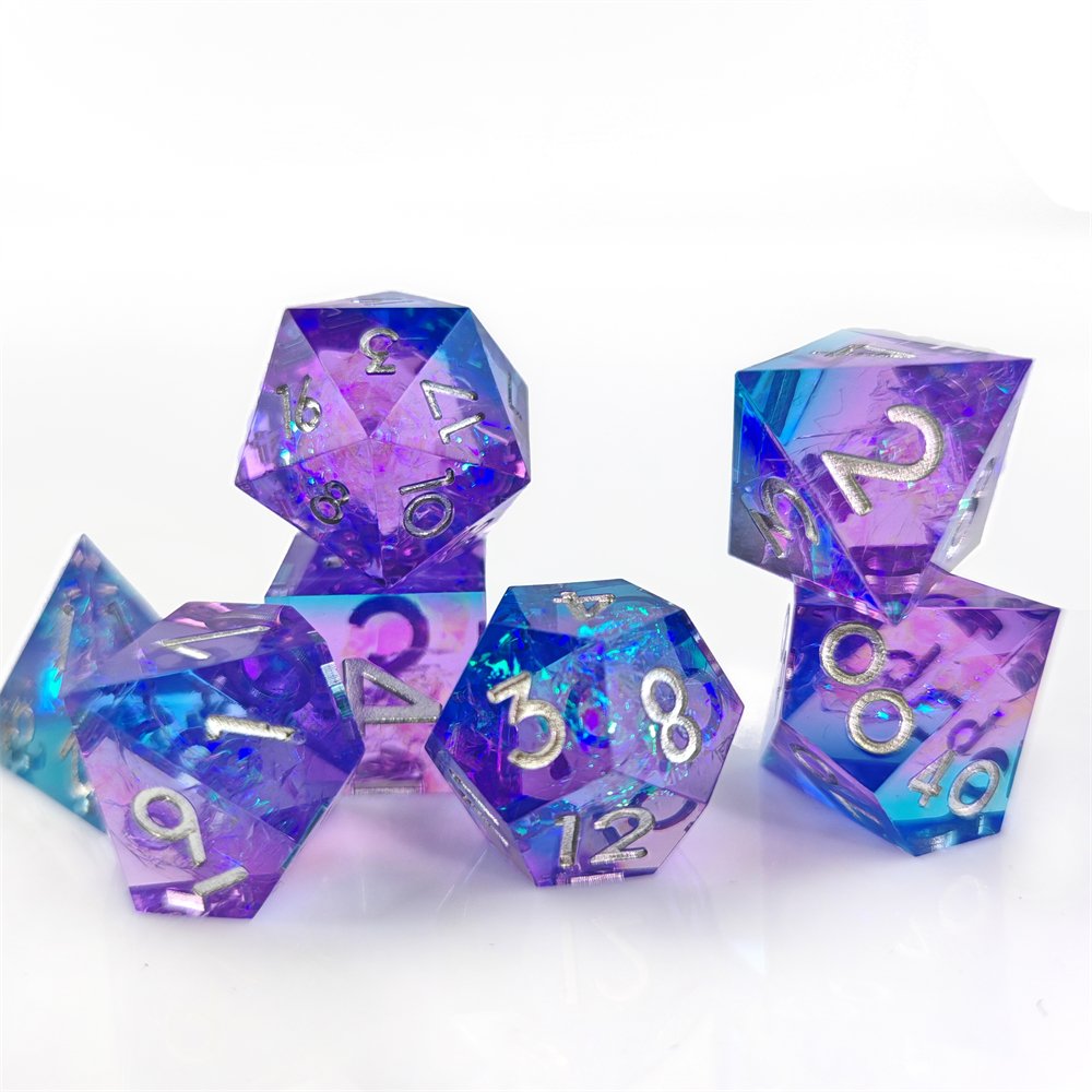 Fluorescent Purple Polyhedron Sharp Edge Resin Dice set for D&D Dragon and Dungeon Role Playing Games DND Dice