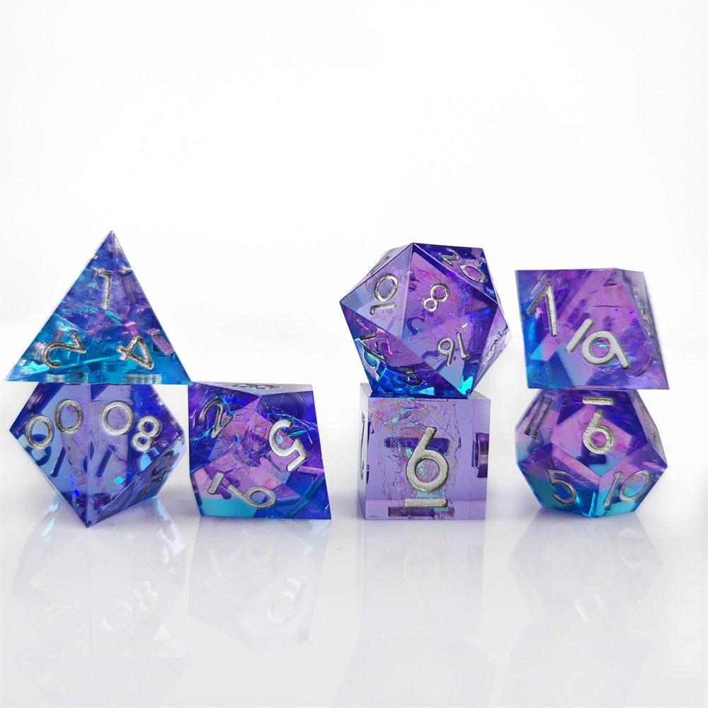Fluorescent Purple Polyhedron Sharp Edge Resin Dice set for D&D Dragon and Dungeon Role Playing Games DND Dice