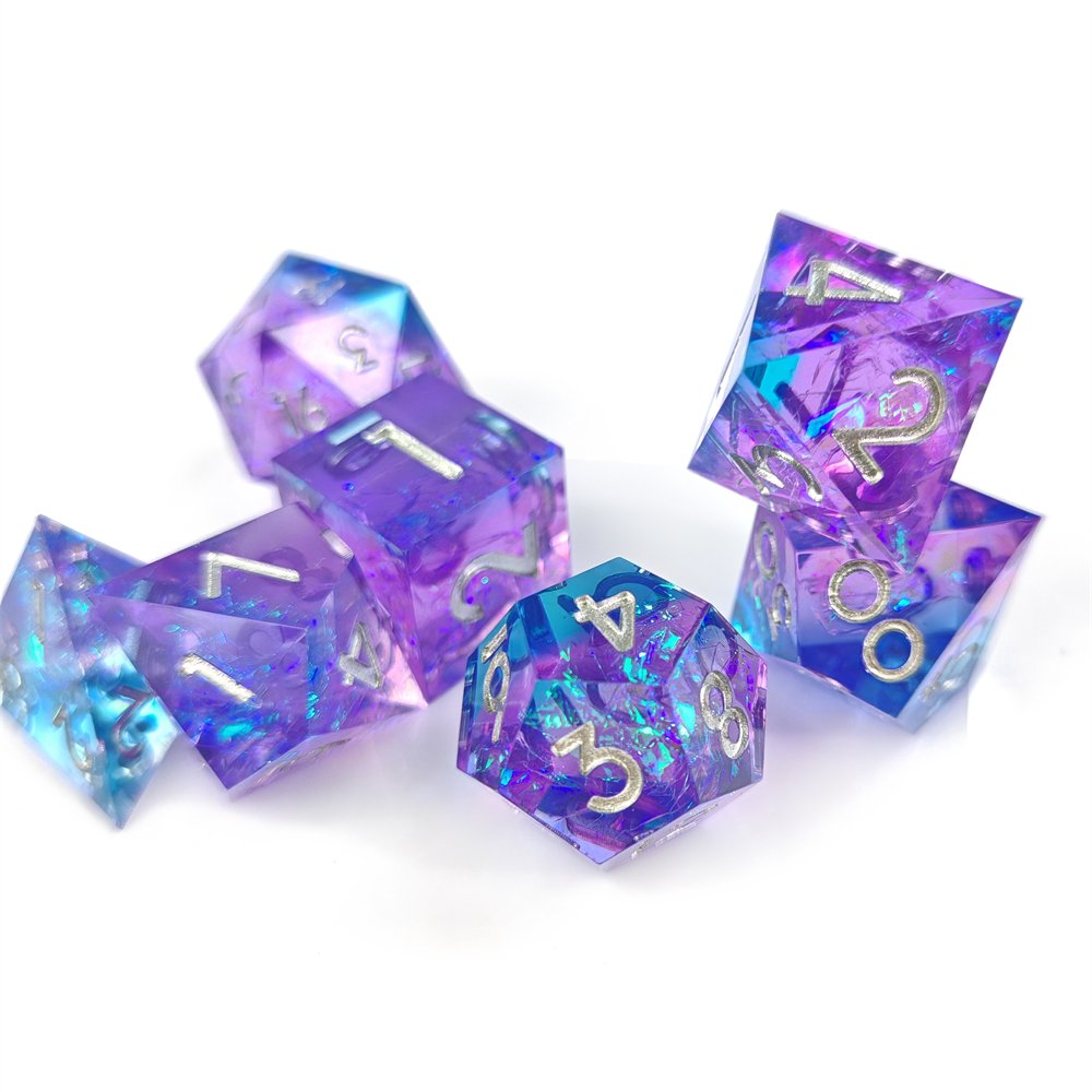 Fluorescent Purple Polyhedron Sharp Edge Resin Dice set for D&D Dragon and Dungeon Role Playing Games DND Dice