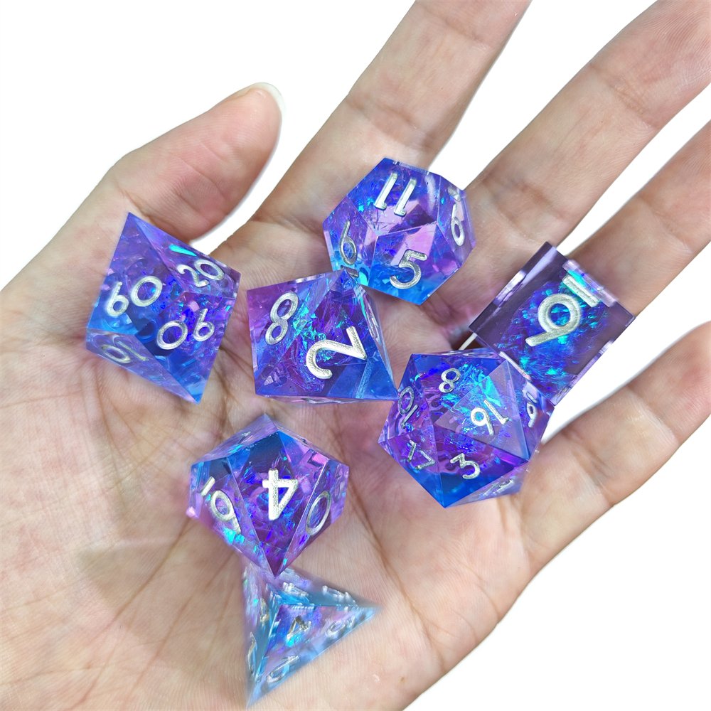 Fluorescent Purple Polyhedron Sharp Edge Resin Dice set for D&D Dragon and Dungeon Role Playing Games DND Dice