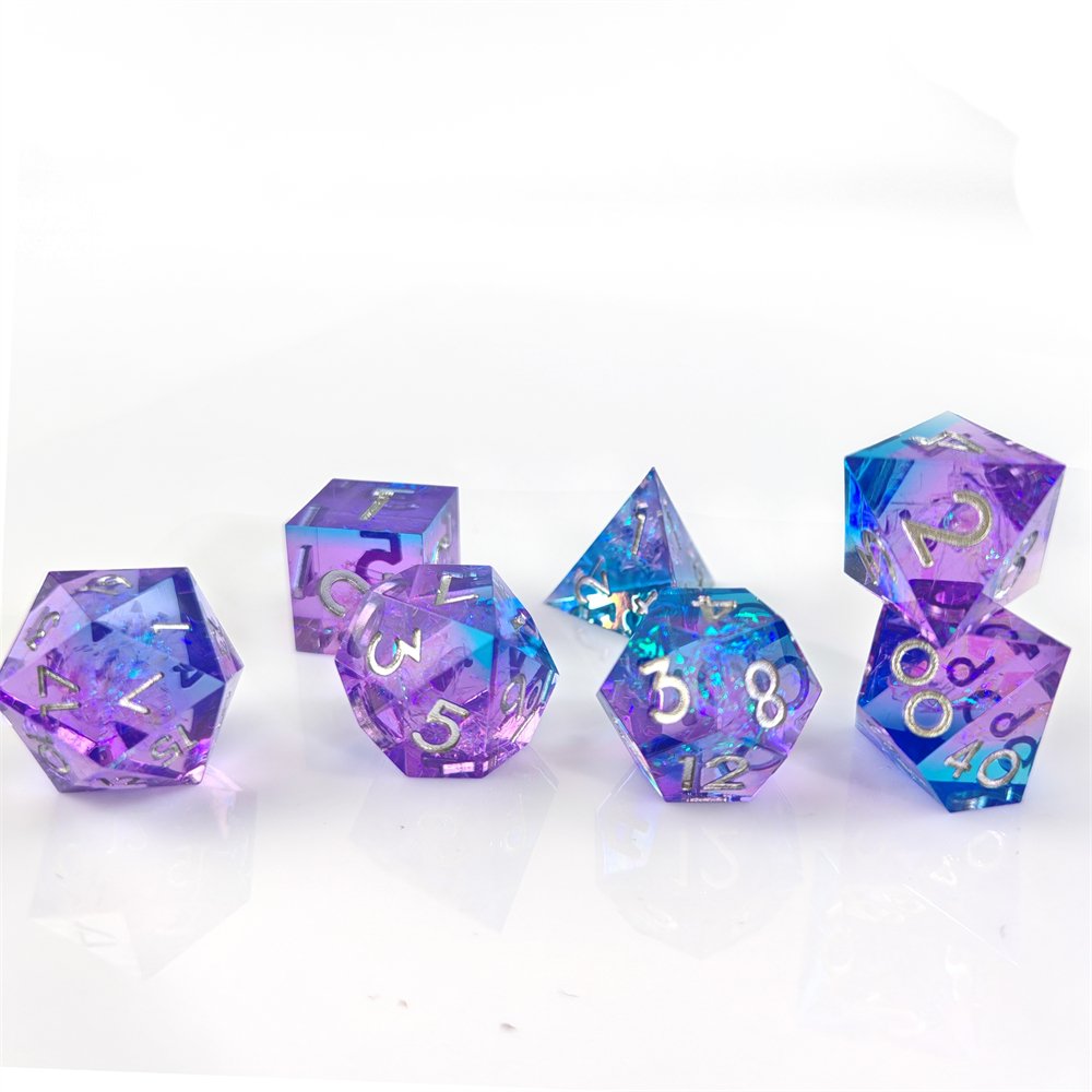 Fluorescent Purple Polyhedron Sharp Edge Resin Dice set for D&D Dragon and Dungeon Role Playing Games DND Dice