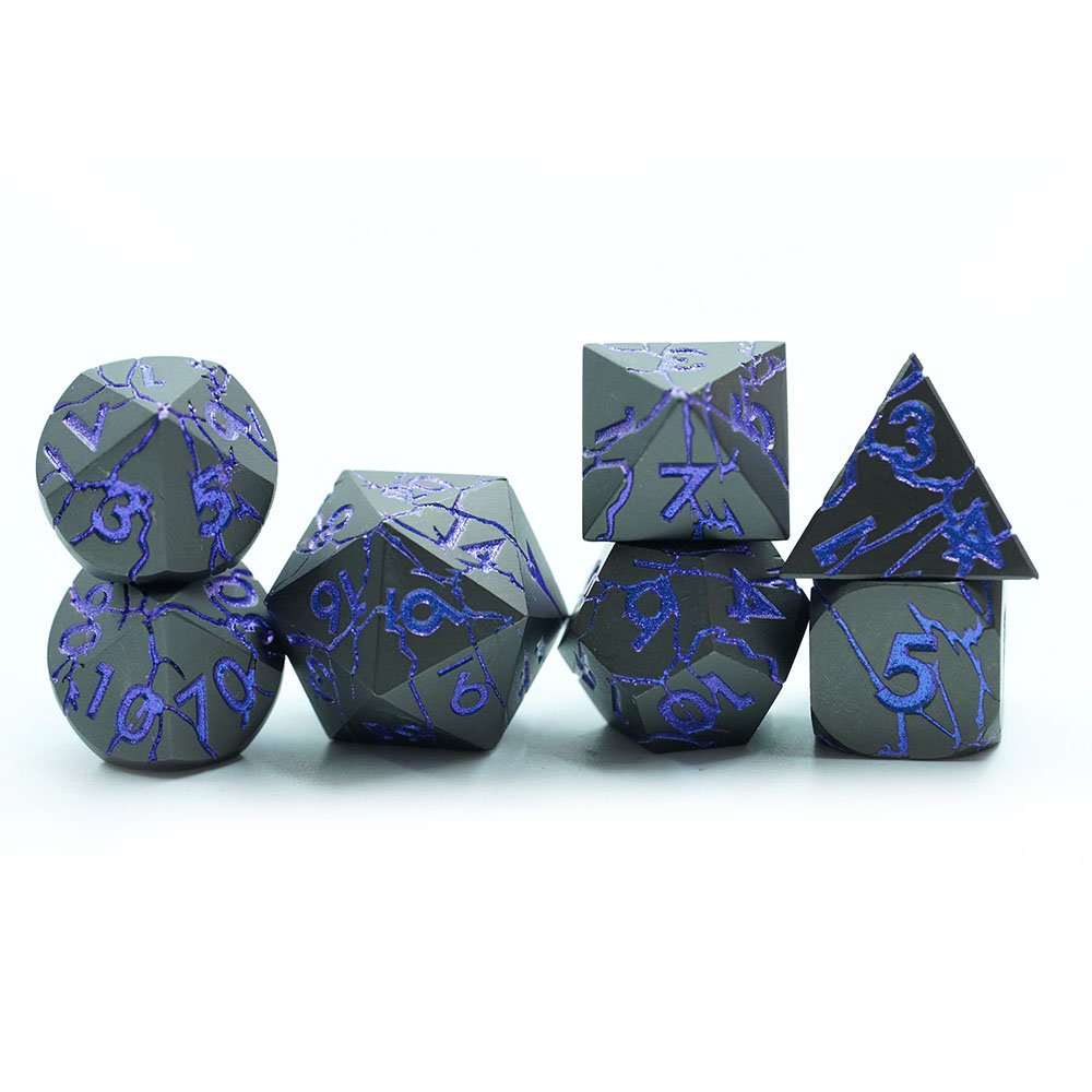 Best Selling Promotional crack Series Dnd Blue Metal 7pcs Dice Set For Games