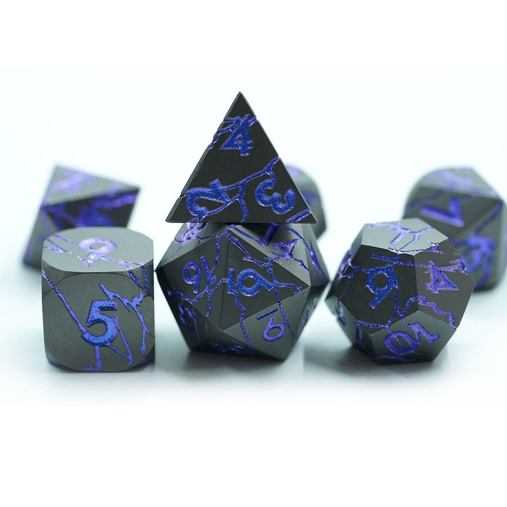 Best Selling Promotional crack Series Dnd Blue Metal 7pcs Dice Set For Games