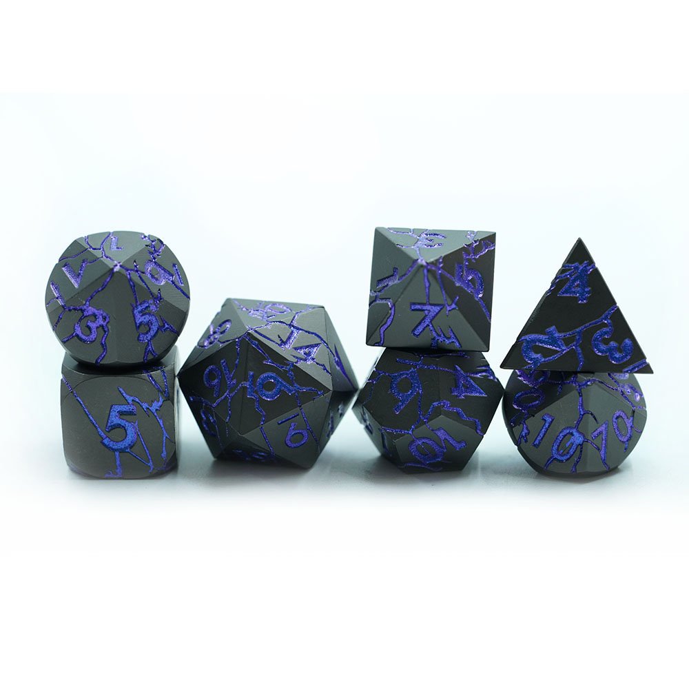 Best Selling Promotional crack Series Dnd Blue Metal 7pcs Dice Set For Games