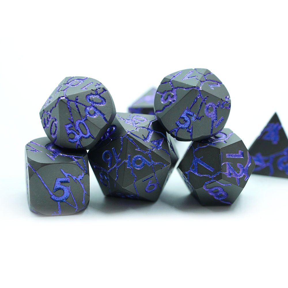 Best Selling Promotional crack Series Dnd Blue Metal 7pcs Dice Set For Games