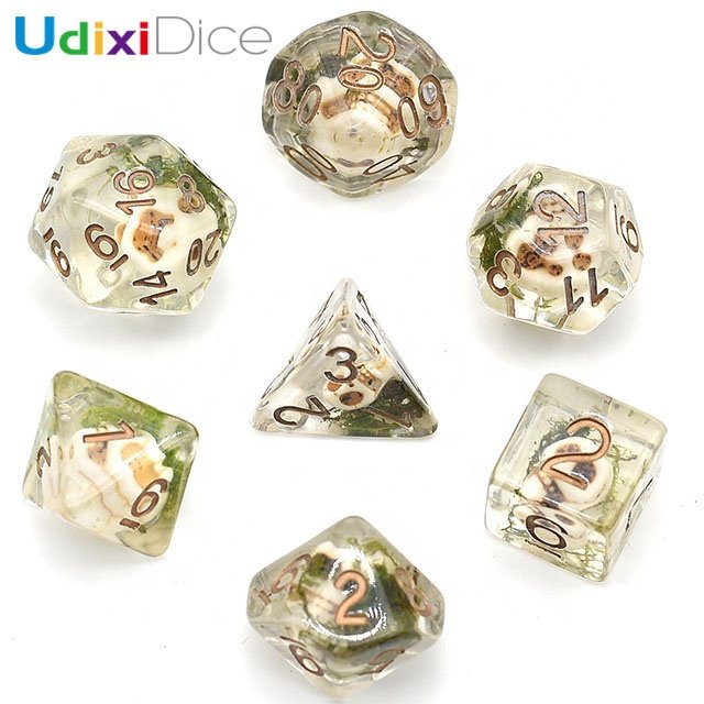 Udixi Resin Polyhedral Dungeons and Dragons Skull RPG Custom Logo dice set cube