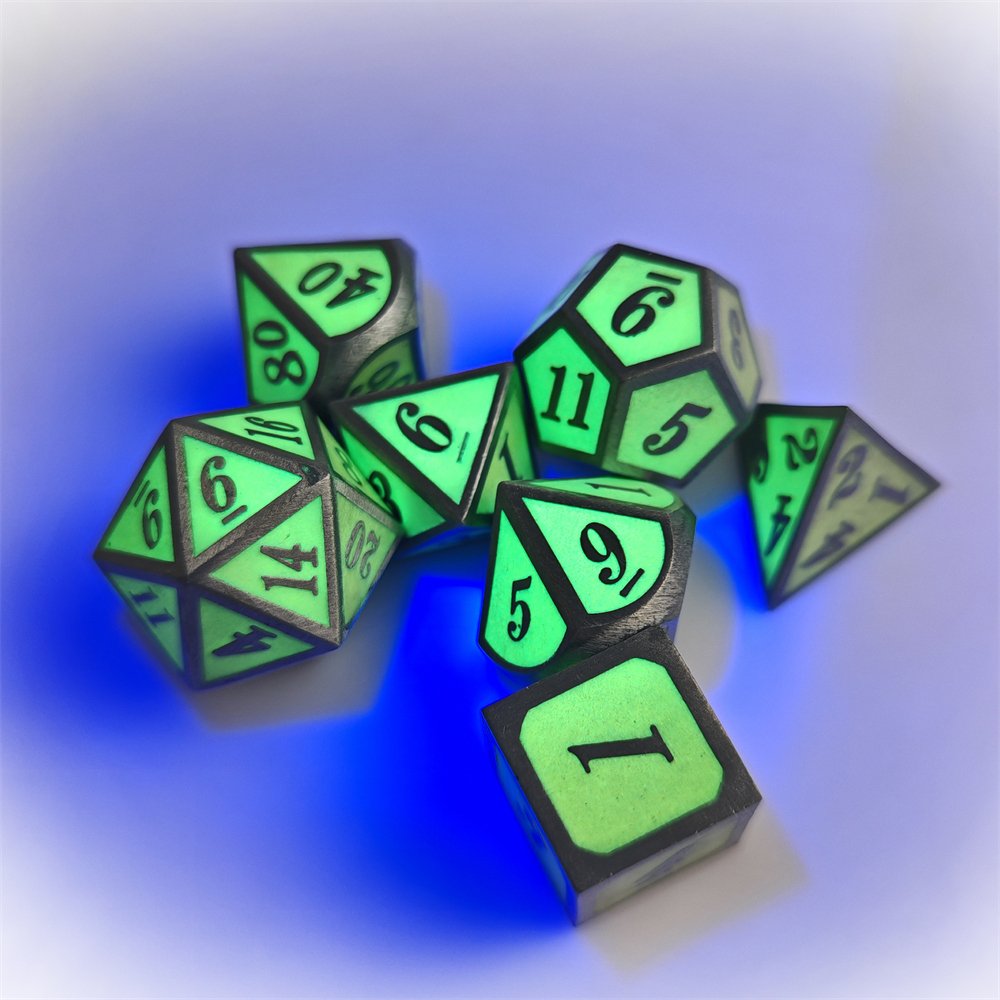 Green Fluorescent Metal DND Dice Set for Dungeons and Dragons Role Playing Games Custom Polyhedral Glow Metal Dice