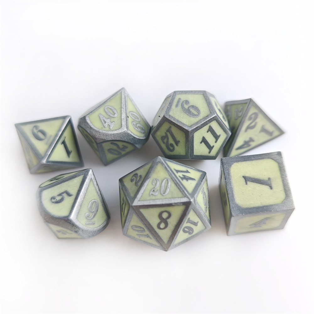 Green Fluorescent Metal DND Dice Set for Dungeons and Dragons Role Playing Games Custom Polyhedral Glow Metal Dice