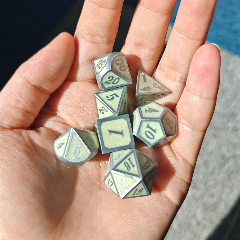 Green Fluorescent Metal DND Dice Set for Dungeons and Dragons Role Playing Games Custom Polyhedral Glow Metal Dice