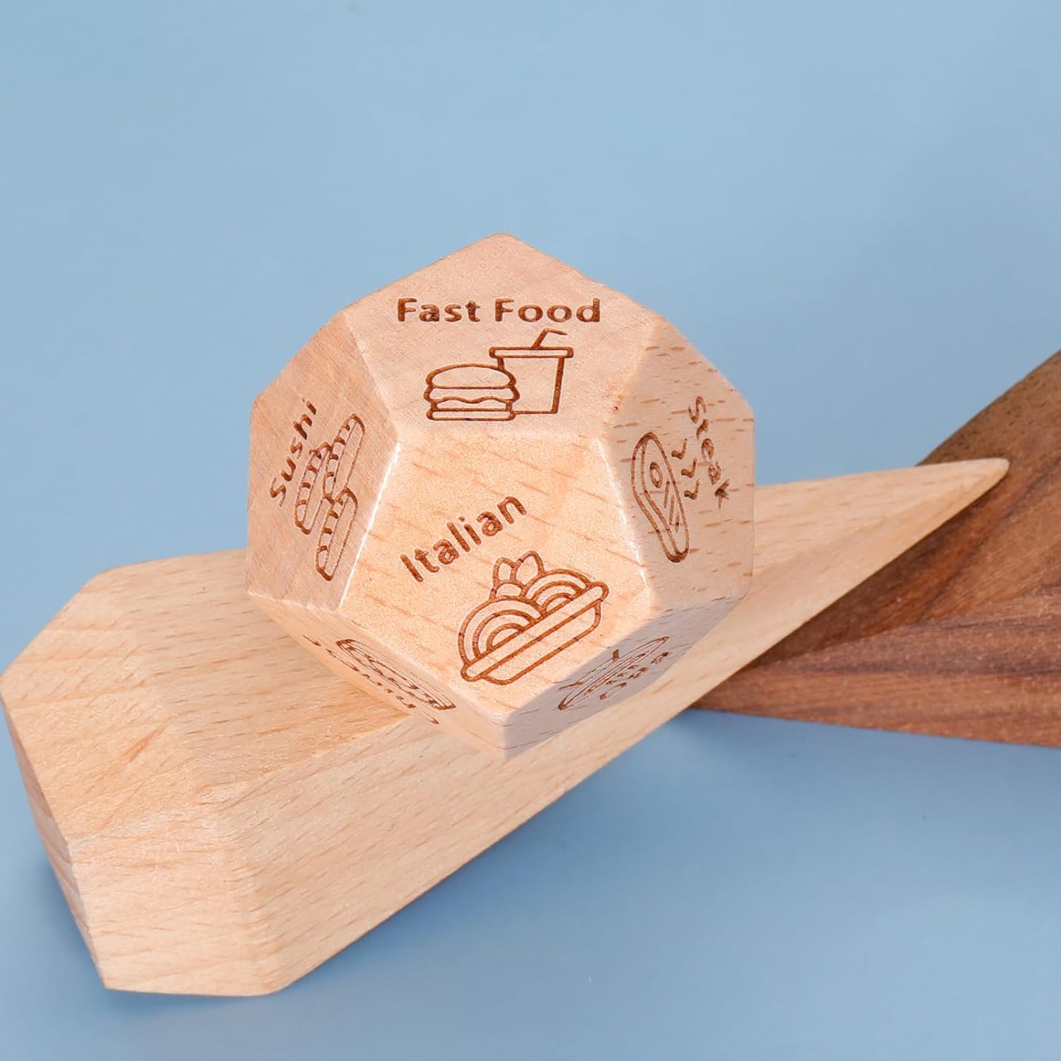 Manufacturers Custom 12-Sided 20mm Cube Size Wooden Dice Game Toy Polyhedral Wooden Dice Toy Decision Food Movie Logo pattern
