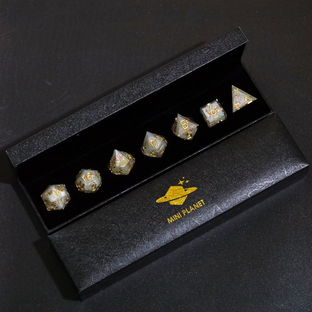 MINI PLANET Handmade Stickers DND Dice Set 7pcs Wholesale Custom Resin Dice For TRPG Board Game Polyhedral Dice Set Accessories