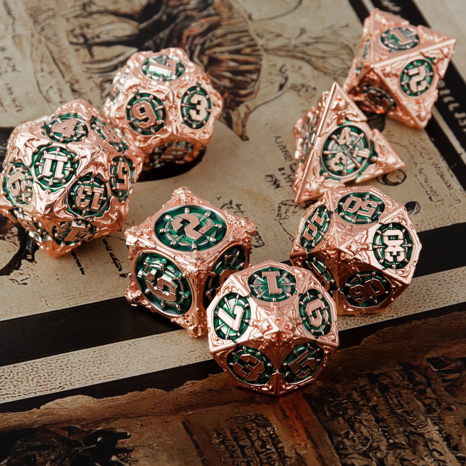 Dragon and Dungeon RPG Game 7-Piece Polyhedral Metal DND Dice Set Solid Metal Dice Manufacturer Wholesale