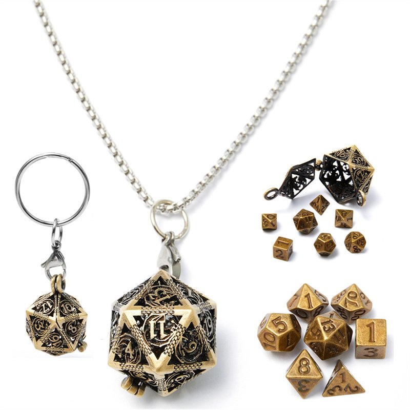 D20 Skeleton Mini Metal Dice Set with Storage Box+7-Piece Set, Portable Dungeons&Dragons Game Dice, DND Dice