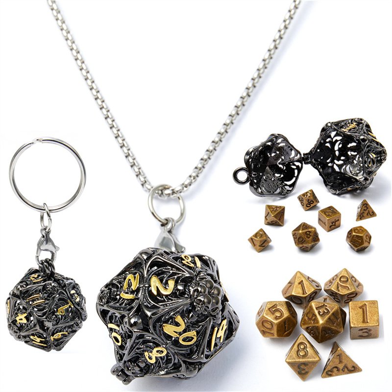 D20 Skeleton Mini Metal Dice Set with Storage Box+7-Piece Set, Portable Dungeons&Dragons Game Dice, DND Dice
