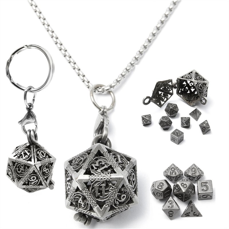 D20 Skeleton Mini Metal Dice Set with Storage Box+7-Piece Set, Portable Dungeons&Dragons Game Dice, DND Dice