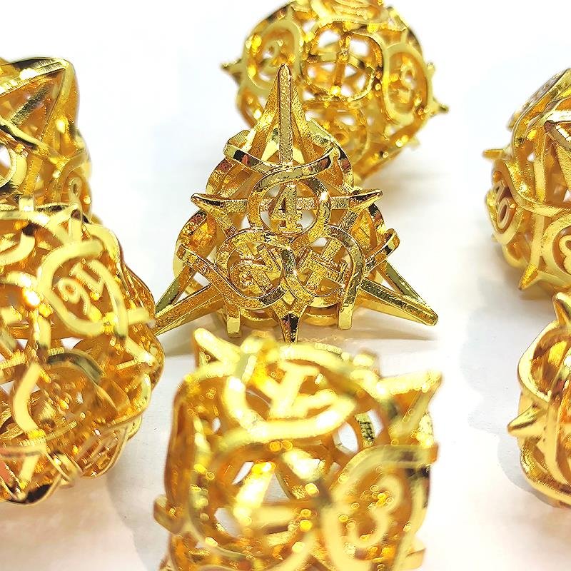 Golden Thorn flora DND Metal dice Set polyhedral Large RPG case thorn flower dice d&d Starter Set Tray Tower Role Playing dice