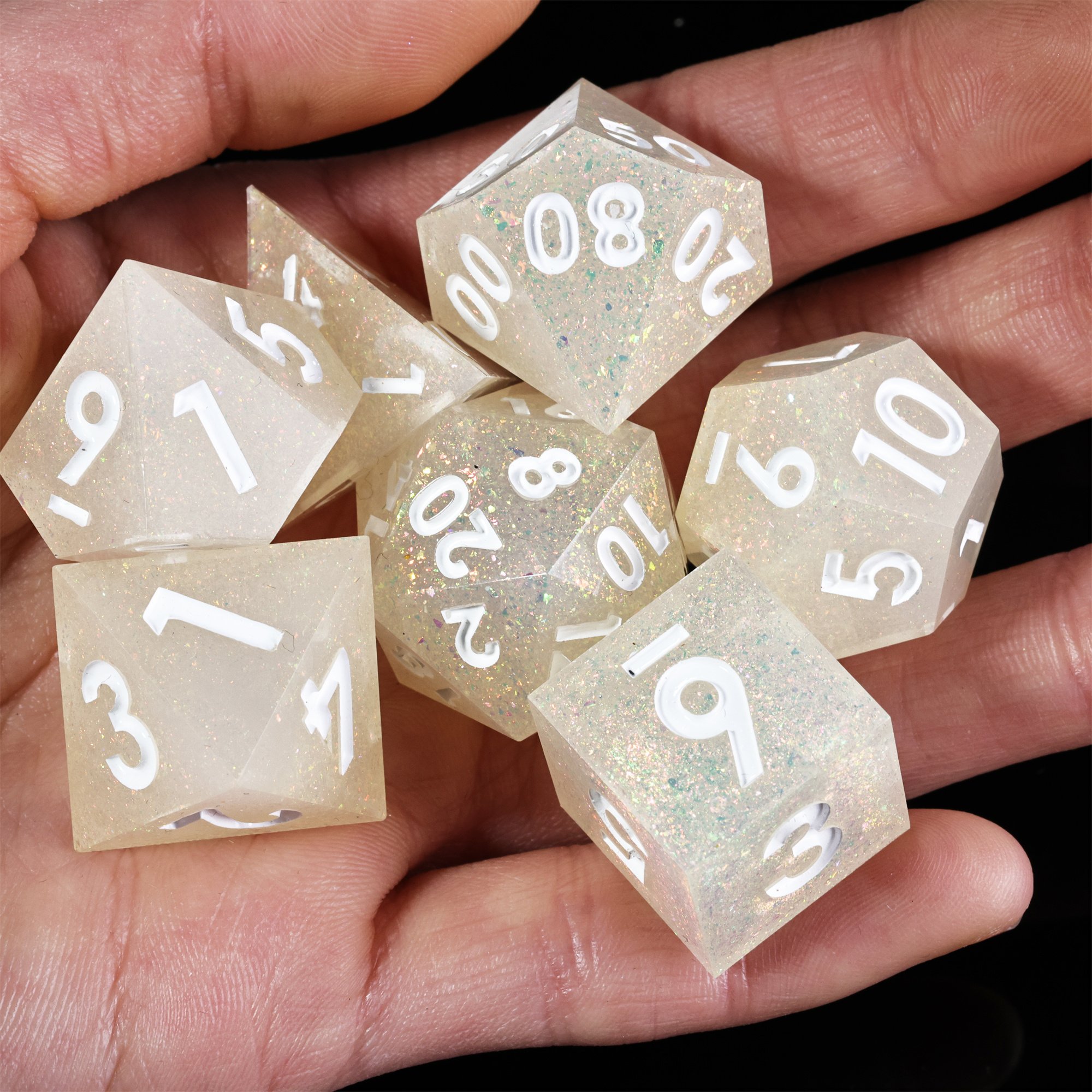 MINI PLANET DND Dice Set Handmade Beige Polyhedral Resin Dice with Sharp Edges For TRPG Games Custom DND Dice Set and D6 D20