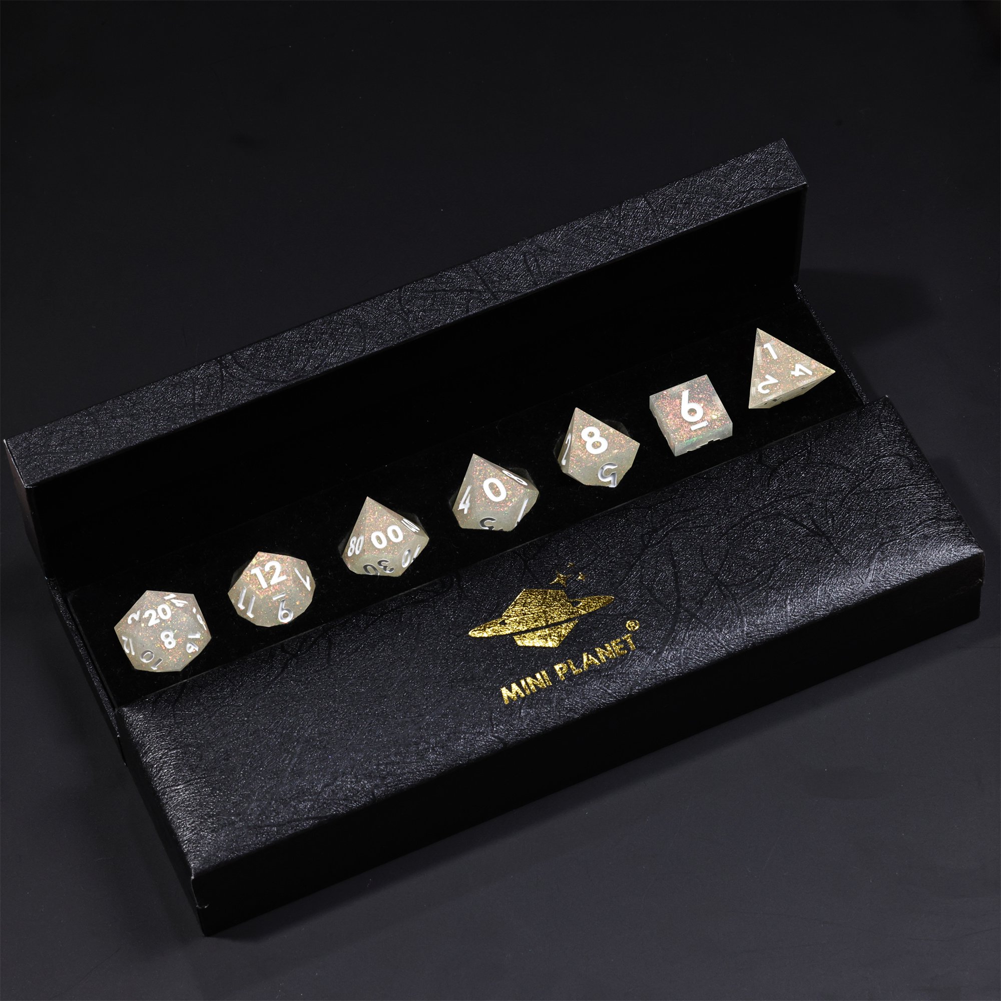 MINI PLANET DND Dice Set Handmade Beige Polyhedral Resin Dice with Sharp Edges For TRPG Games Custom DND Dice Set and D6 D20
