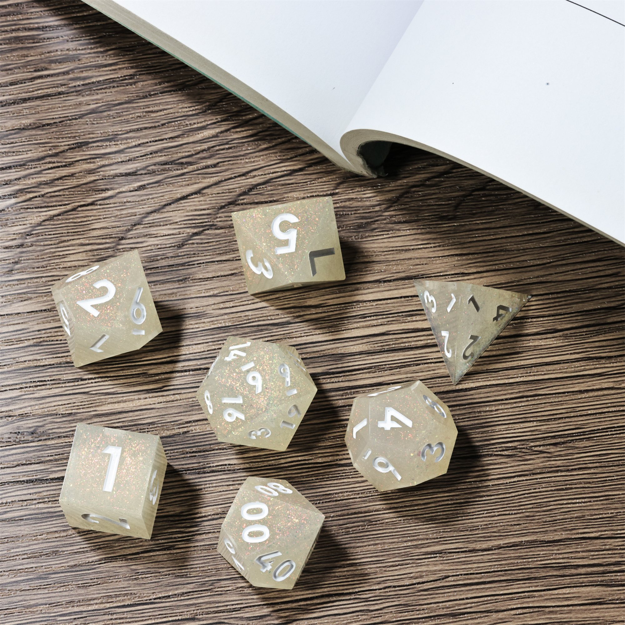 MINI PLANET DND Dice Set Handmade Beige Polyhedral Resin Dice with Sharp Edges For TRPG Games Custom DND Dice Set and D6 D20