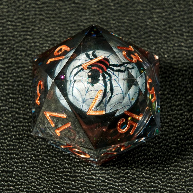 The game dice set includes rolling spider balls, Dnd polyhedral liquid core resin dice