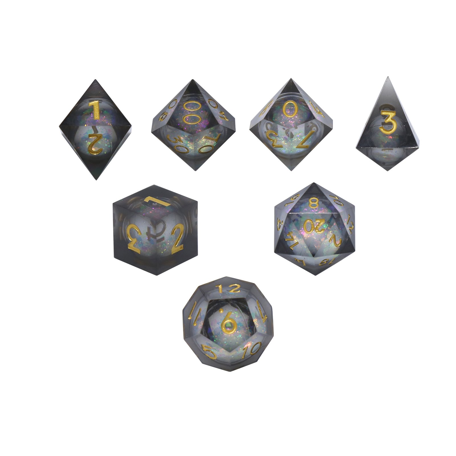 Edge Dice For Dungeons And Dragons Liquid Heart Filled Core Black&Gold Resin D&d Dice Set Transparent Dice