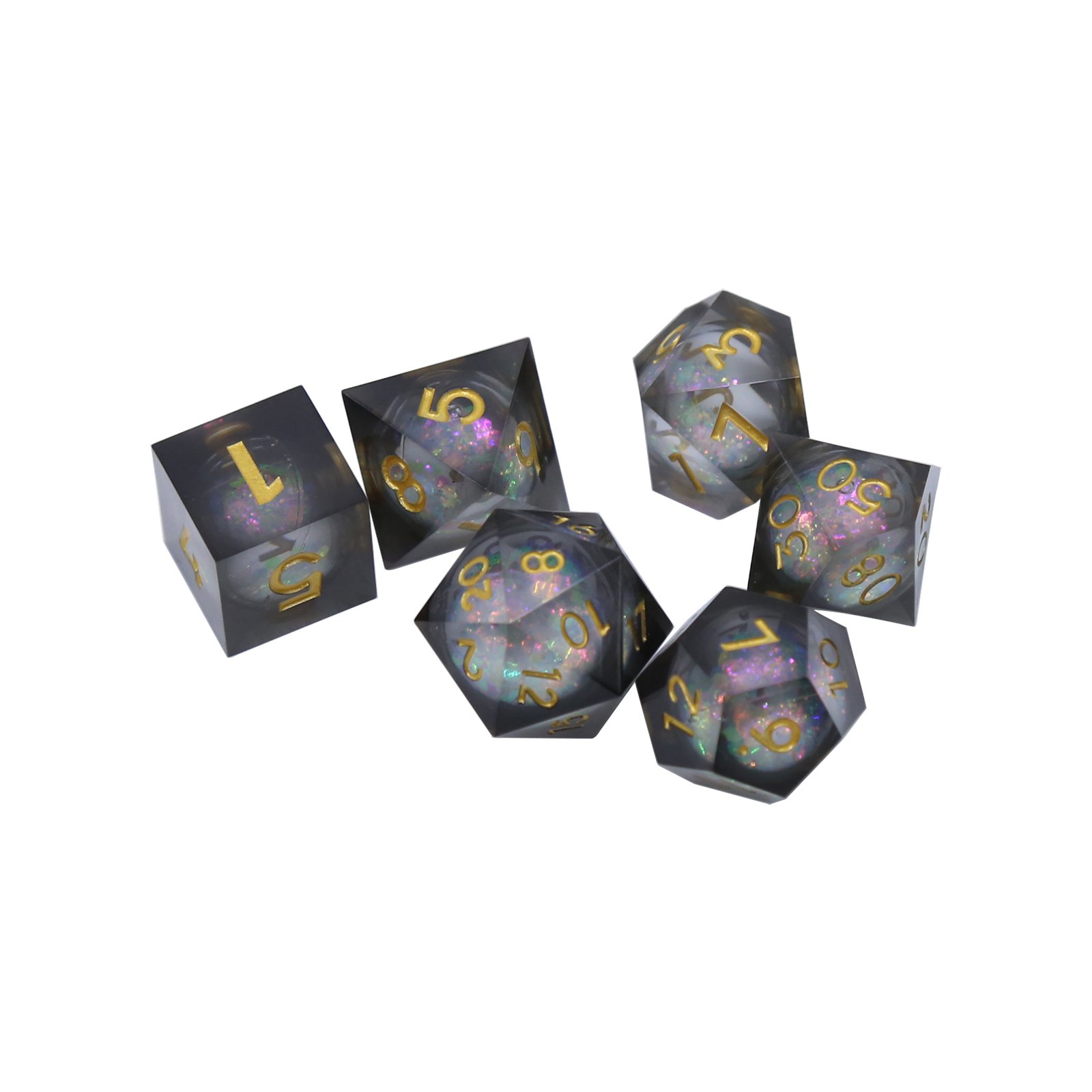 Edge Dice For Dungeons And Dragons Liquid Heart Filled Core Black&Gold Resin D&d Dice Set Transparent Dice