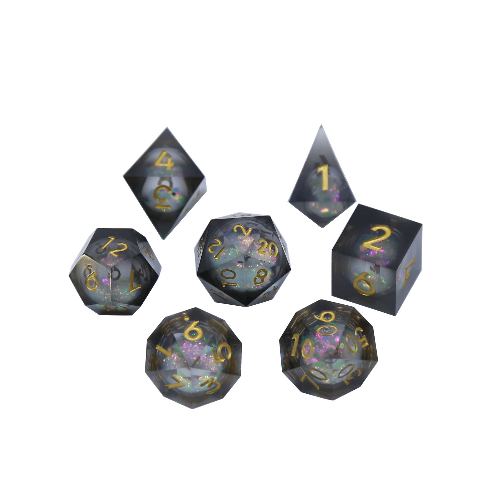 Edge Dice For Dungeons And Dragons Liquid Heart Filled Core Black&Gold Resin D&d Dice Set Transparent Dice