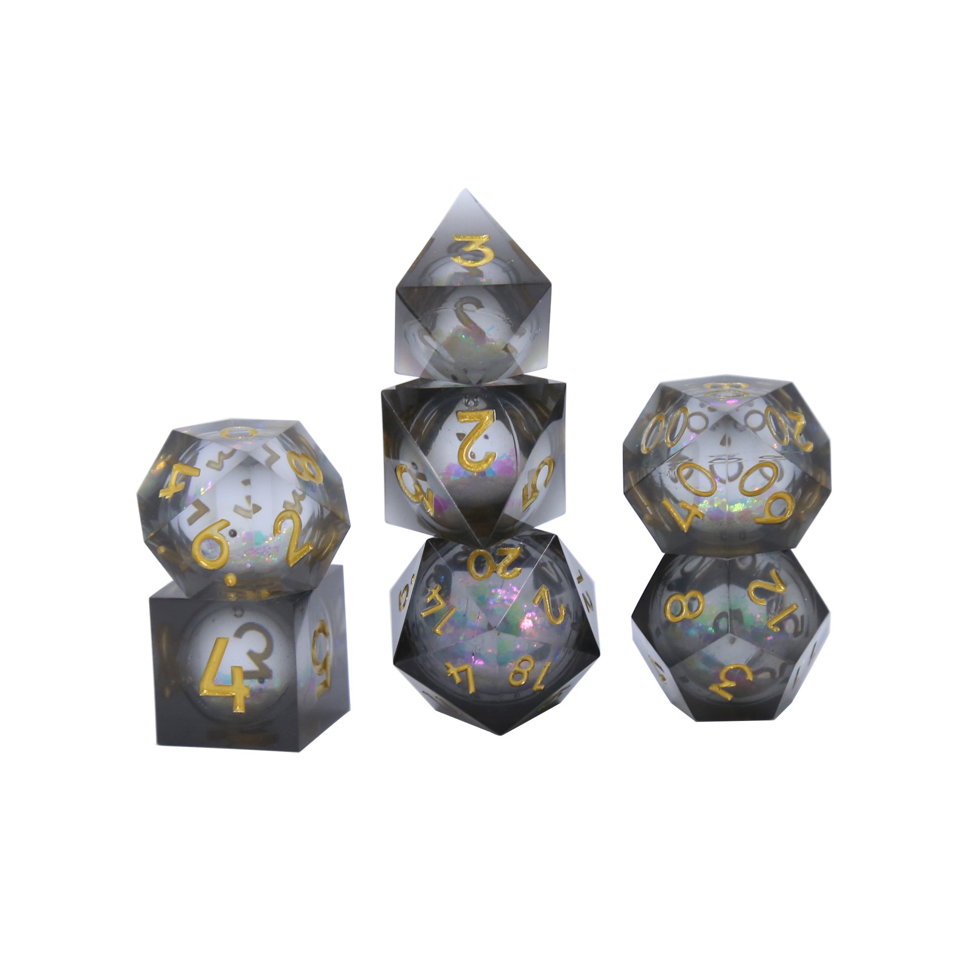 Edge Dice For Dungeons And Dragons Liquid Heart Filled Core Black&Gold Resin D&d Dice Set Transparent Dice