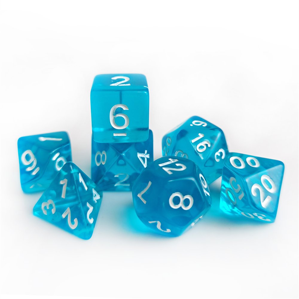 High Quality 7Pcs/Set Clear Blue Plastic DND RPG Dice for Dungeons and Dragons Board Game Polyhedral Acrylic Dice Set