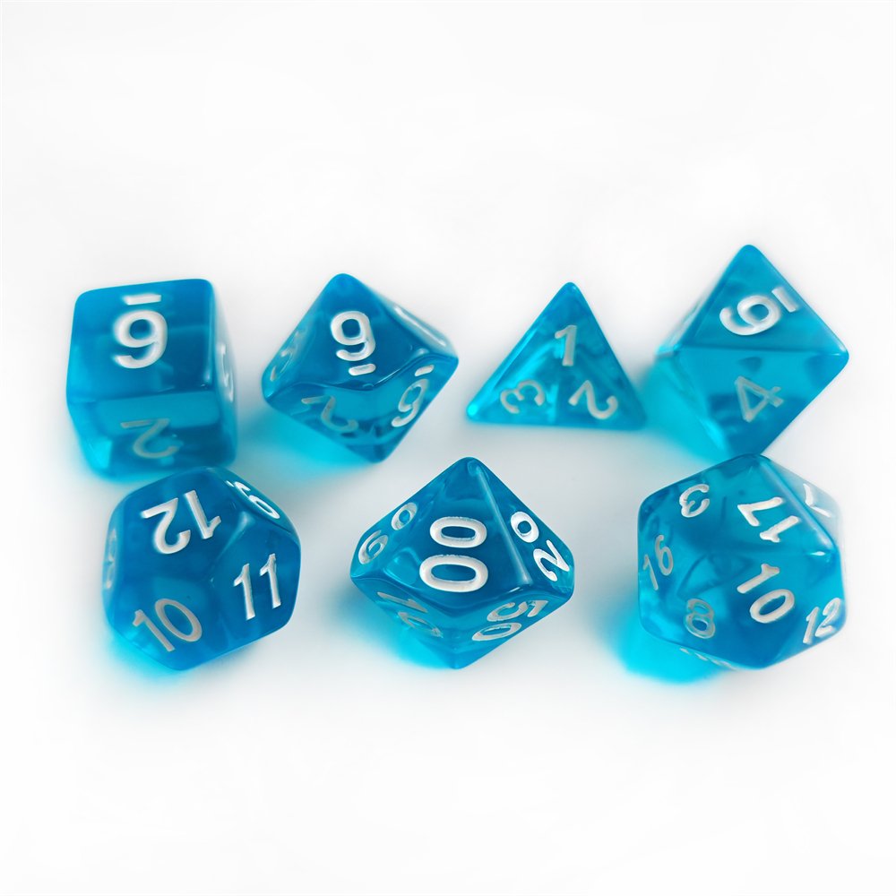 High Quality 7Pcs/Set Clear Blue Plastic DND RPG Dice for Dungeons and Dragons Board Game Polyhedral Acrylic Dice Set