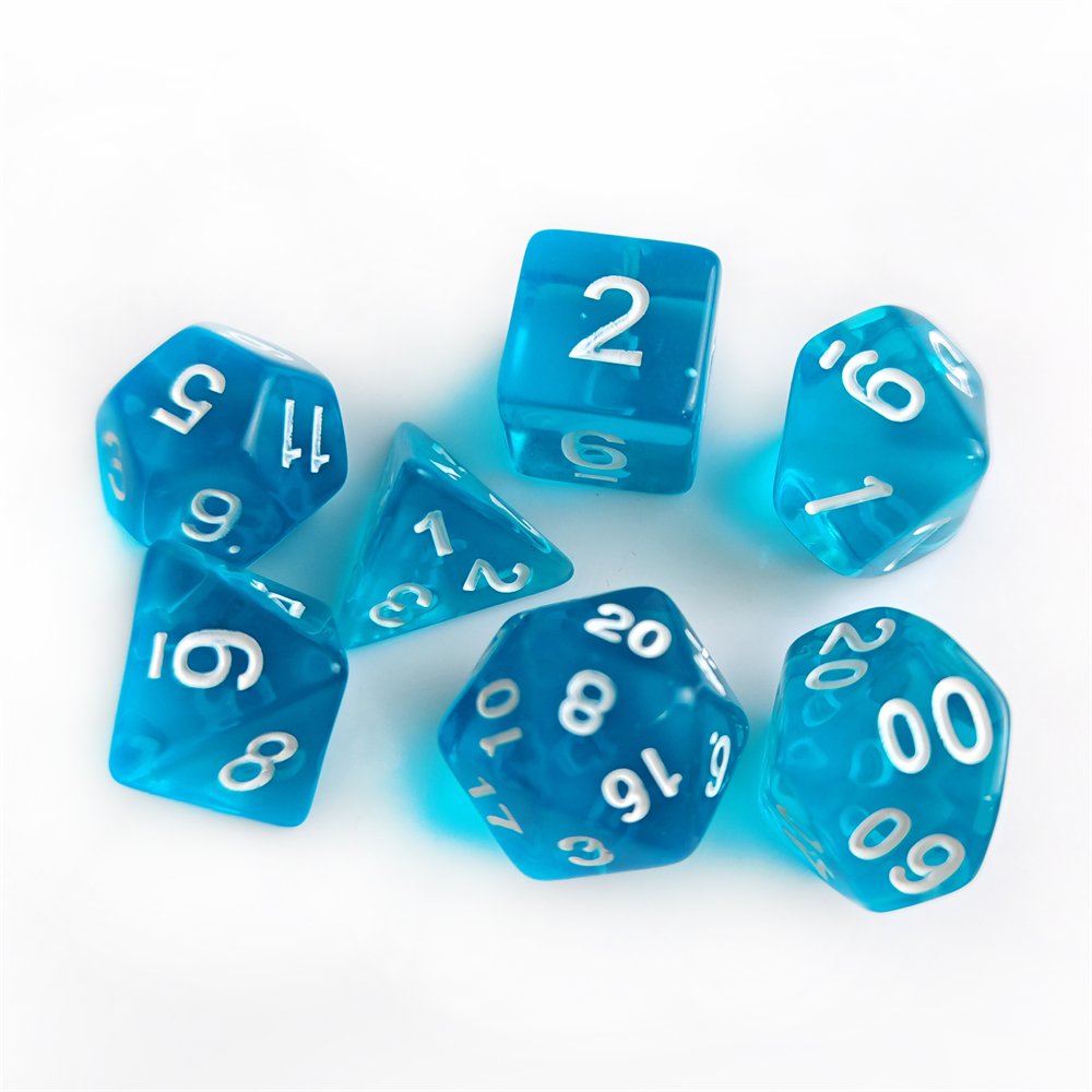 High Quality 7Pcs/Set Clear Blue Plastic DND RPG Dice for Dungeons and Dragons Board Game Polyhedral Acrylic Dice Set