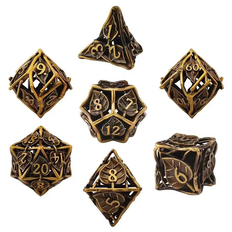 Metal Leaf Dice Set DND Hollow Polyhedral Dice D20 D12 D10 D% D8 D6 D4 Dice Dungeons & Dragons RPG Board Games