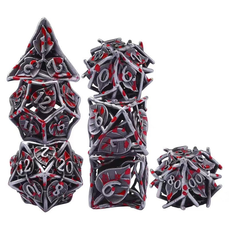 Metal Leaf Dice Set DND Hollow Polyhedral Dice D20 D12 D10 D% D8 D6 D4 Dice Dungeons & Dragons RPG Board Games