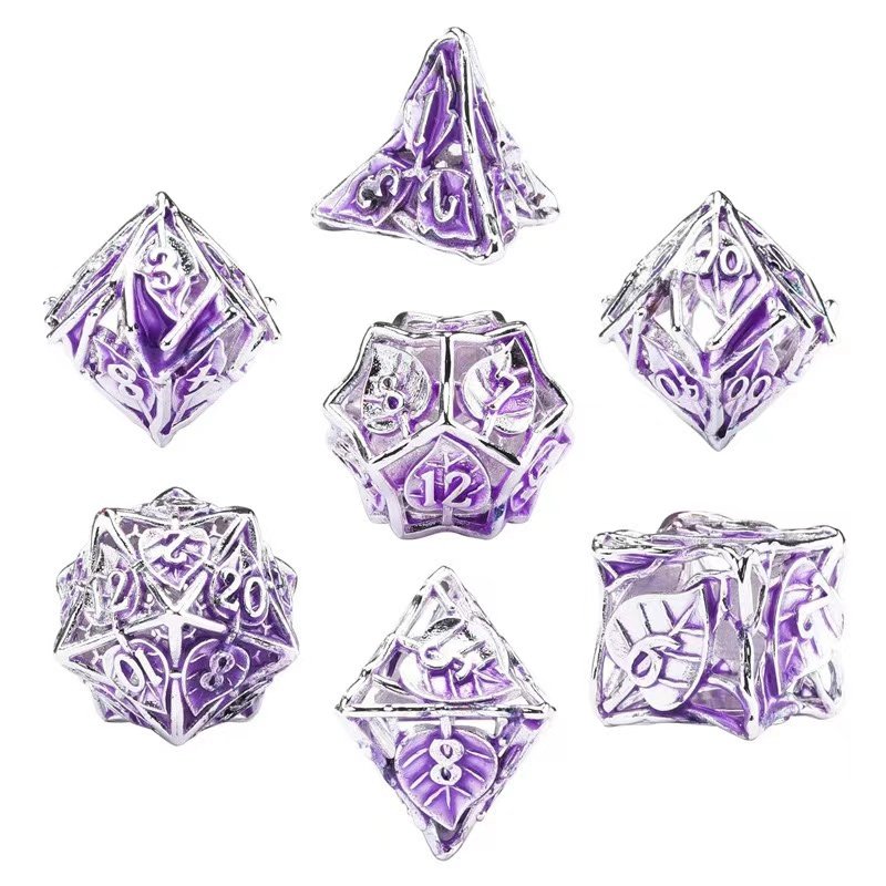 Metal Leaf Dice Set DND Hollow Polyhedral Dice D20 D12 D10 D% D8 D6 D4 Dice Dungeons & Dragons RPG Board Games
