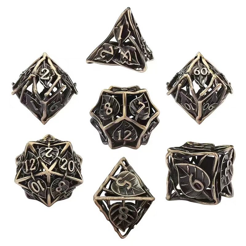 Metal Leaf Dice Set DND Hollow Polyhedral Dice D20 D12 D10 D% D8 D6 D4 Dice Dungeons & Dragons RPG Board Games