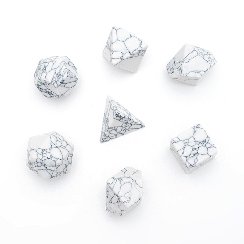 Polyhedral Custom Engraved Dungeons and Dragons DND RPG Gemstone Dice Game Set Artificial White Texture Turquoise Dice