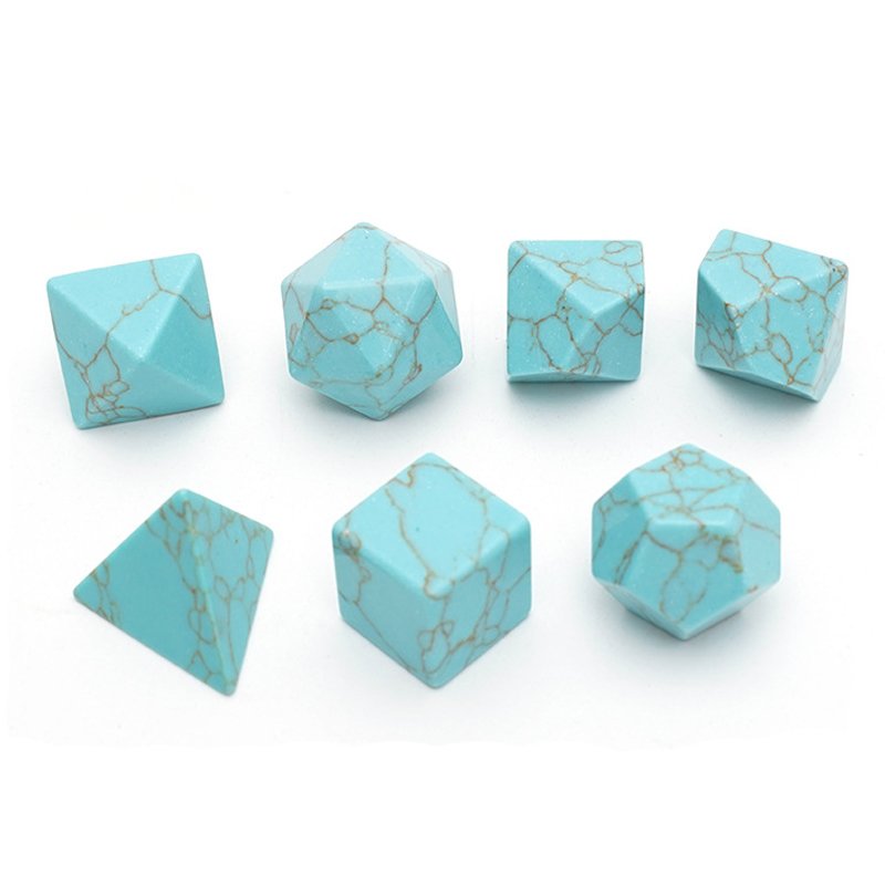 Polyhedral Custom Engraved Dungeons and Dragons DND RPG Gemstone Dice Game Set Artificial White Texture Turquoise Dice