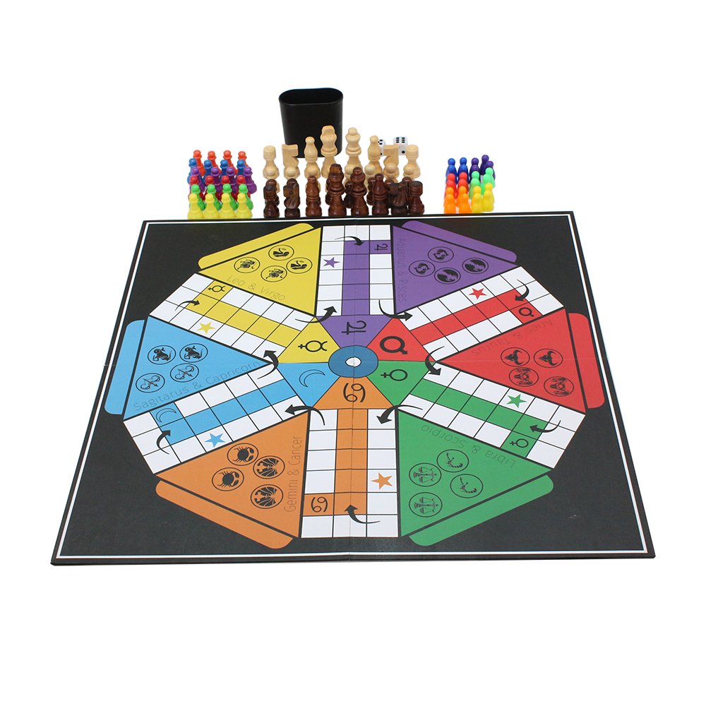 6 player Ludo+Snakes & Ladders Wooden Board Game 2-Pack-Two Game Set in One Bundle Children's Family Pachisi Learning Dice Games