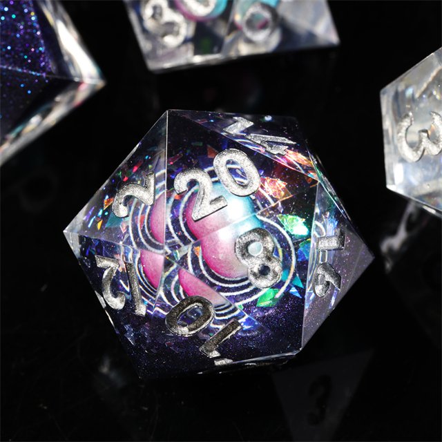 Mini Planet Handmade Resin Polyhedral Dice Set Dragon and Dungeon DND Board Game RPG Sharp Edge Feature