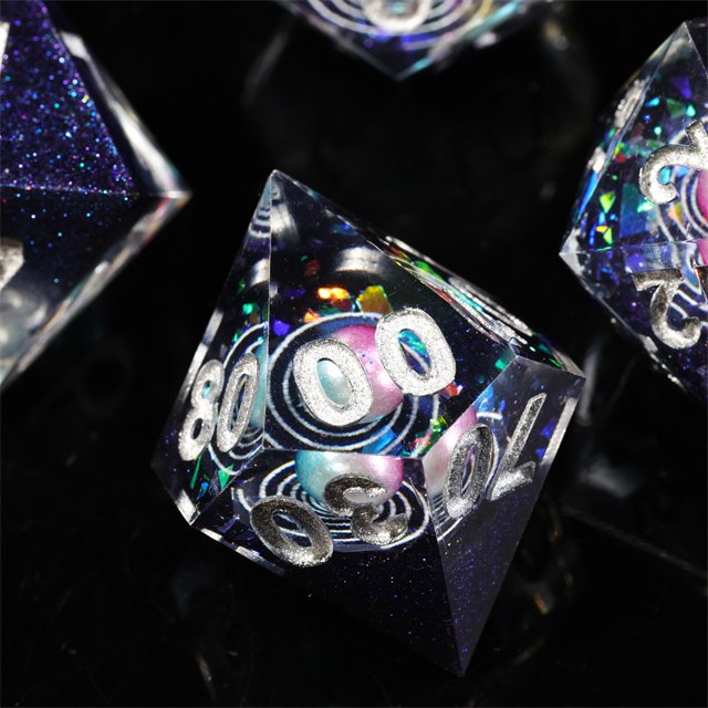 Mini Planet Handmade Resin Polyhedral Dice Set Dragon and Dungeon DND Board Game RPG Sharp Edge Feature