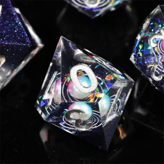 Mini Planet Handmade Resin Polyhedral Dice Set Dragon and Dungeon DND Board Game RPG Sharp Edge Feature